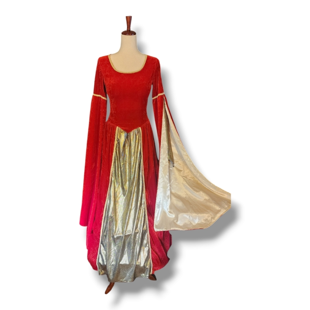 womens Elegant Red and Gold medieval renaissance Women's Dress, Halloween
